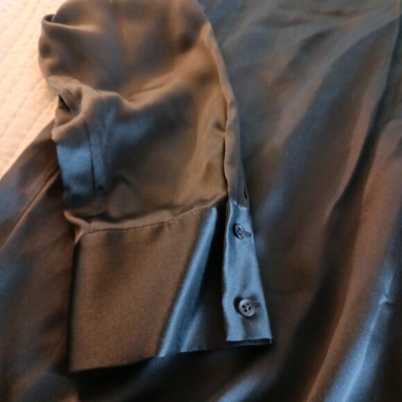 Black Silk Elie Tahari High Collar Button Up Formal Dress Shirt Womens Large Top - Picture 6 of 7